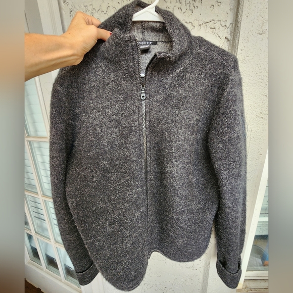 100% Wool Paraphrase Charcoal Full-Zip Sweater L - Picture 1 of 8